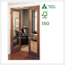 Wood Veneer Interal Glazed French Wooden Door